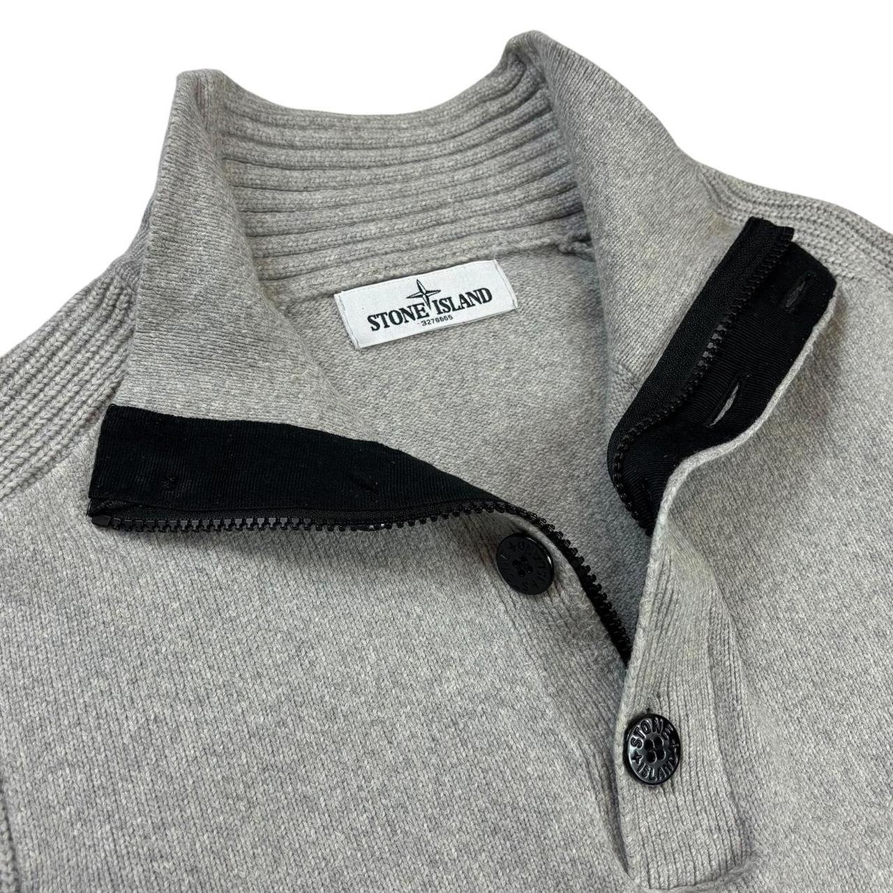Stone island grey wool knitted quarter zip pullover sweatshirt (S)