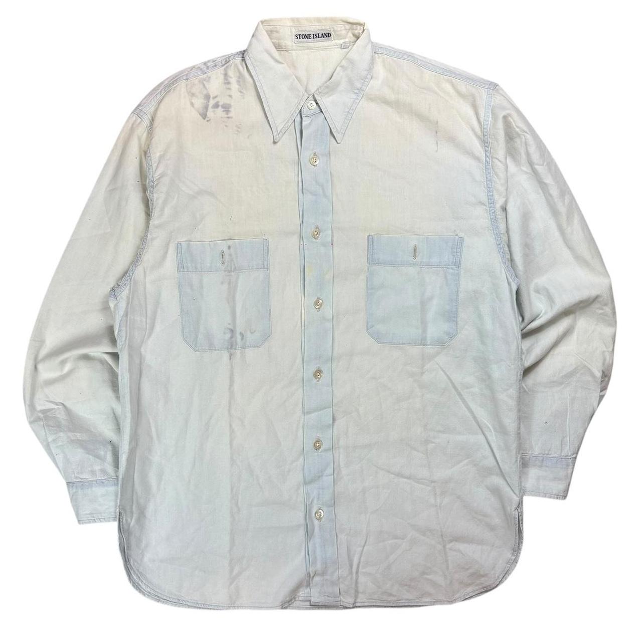 Stone island 80s embroidered spellout button up shirt (M)