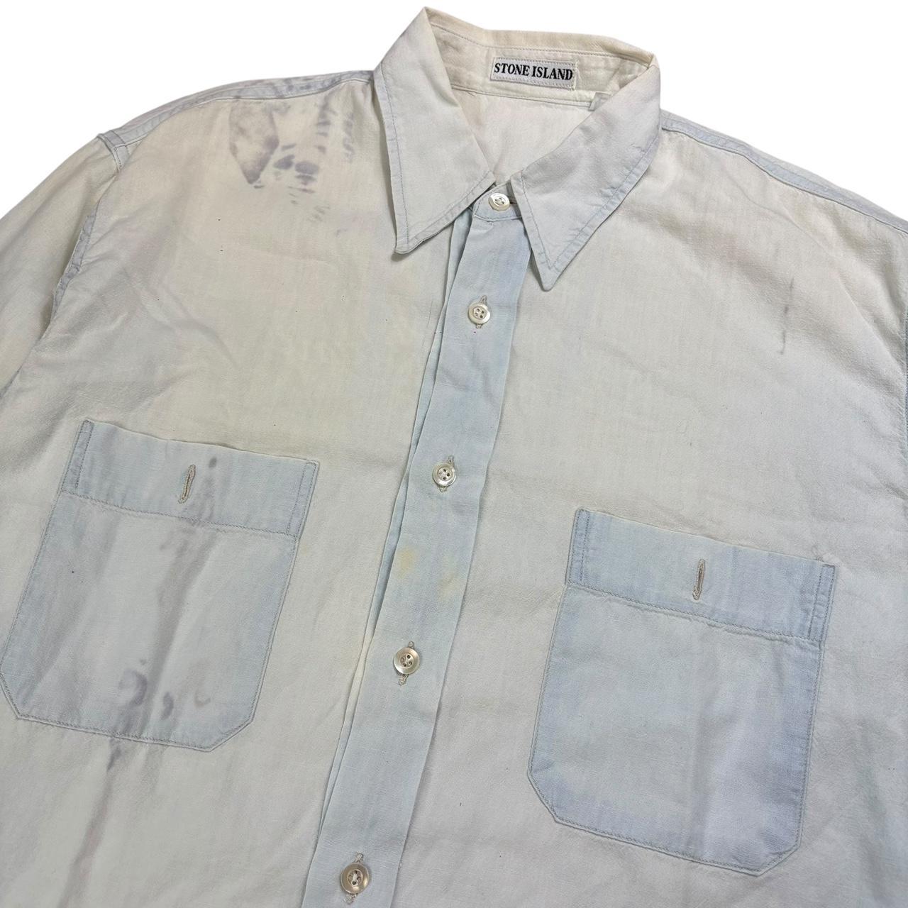 Stone island 80s embroidered spellout button up shirt (M)