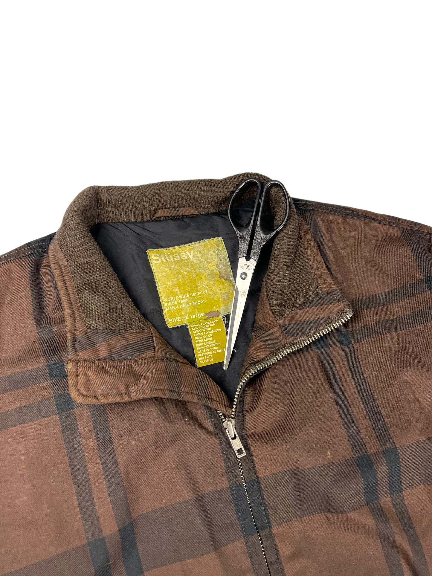 Stussy brown plaid print Thermolite plus jacket